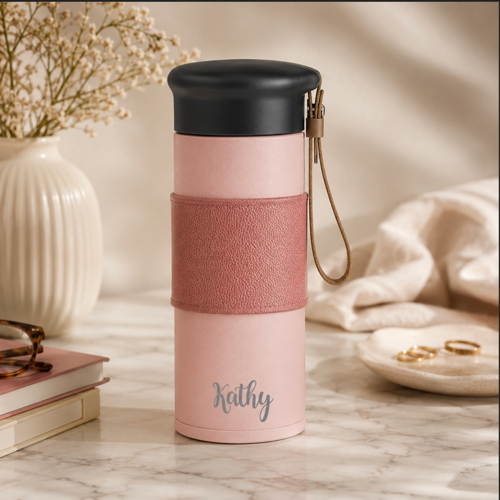 Personalised Simply Modern Insulated Thermos Bottle – 450ml Tea Infuser Flask