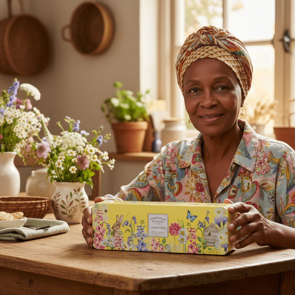Farmhouse Lemon Curd Biscuits – Spring Garden Tin (225g)