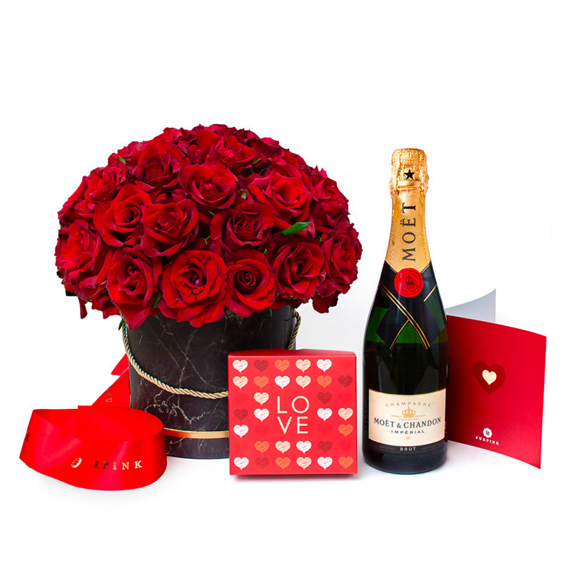 Floral Fantasy Champagne, Roses, & Chocolate Package