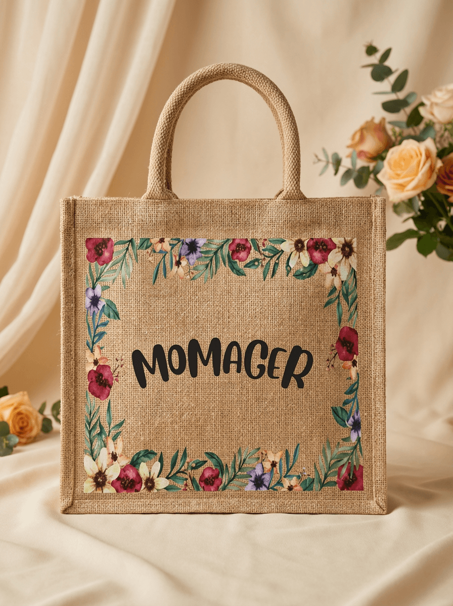 Floral Jute Tote Bag