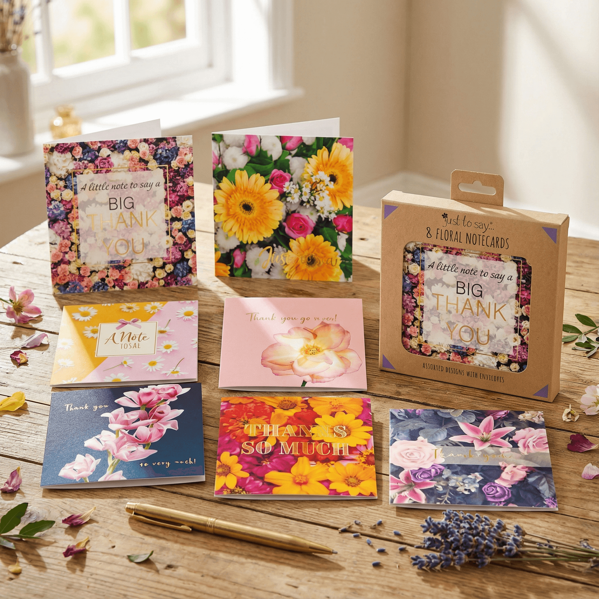 Floral Note Cards — Boxed Keepsake Set (8 Cards + Envelopes)