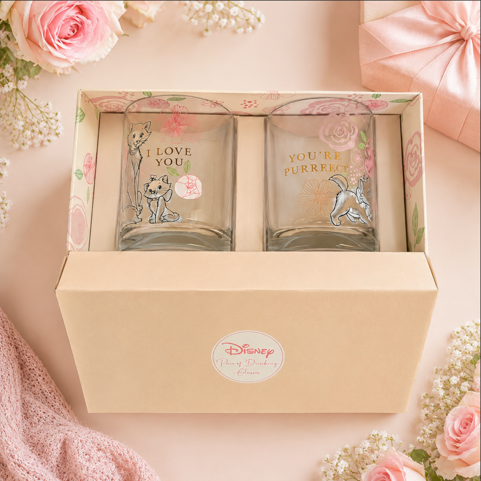 Disney Set of 2 Marie Glass - I Love You
