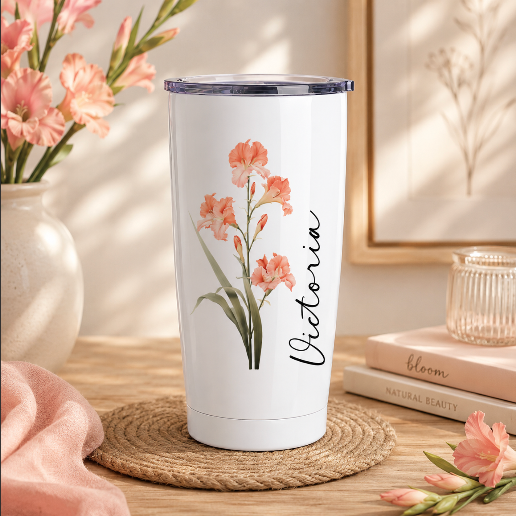 Personalised Floral Insulated Tumbler – 20oz Stainless Steel Travel Mug