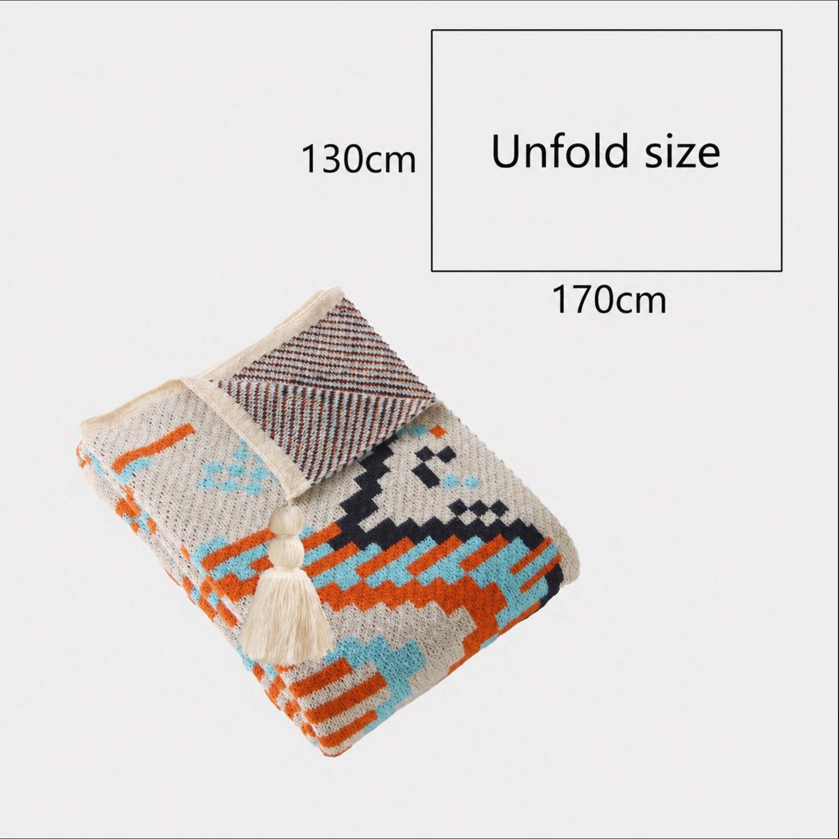 Patchwork knitted throw blanket, Measurement