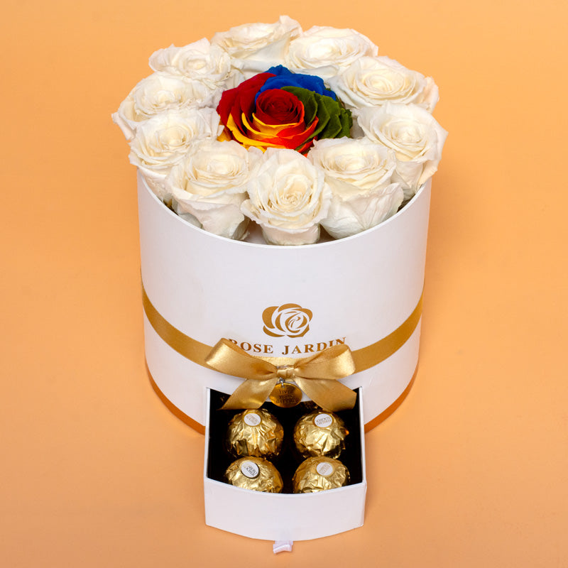 ForeverRoses™ Rainbow Rose with White Roses