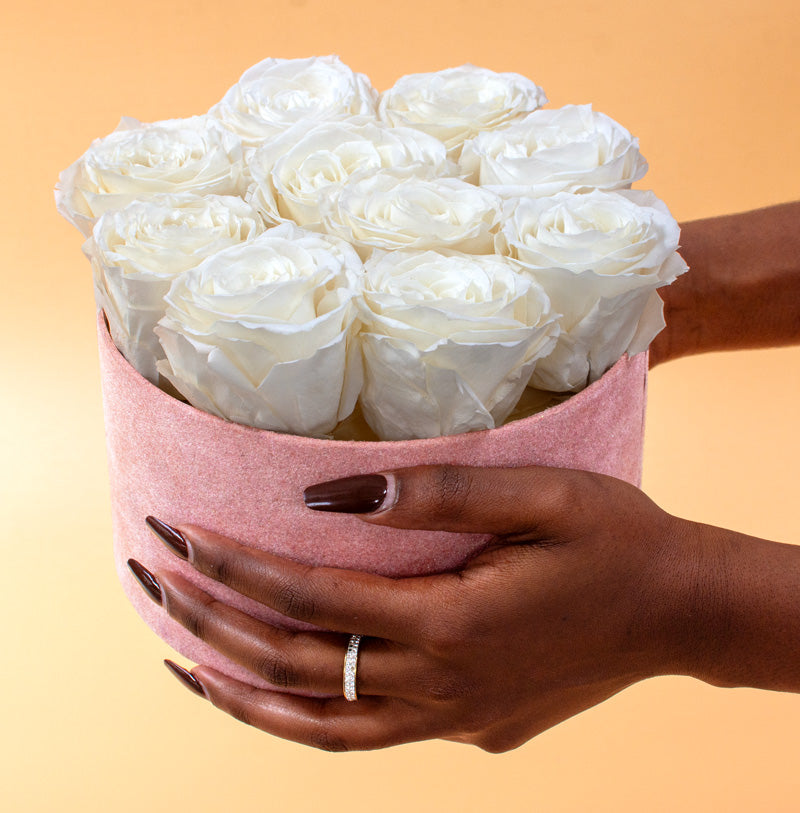 ForeverRoses™ White Roses in Pink Velvet Box