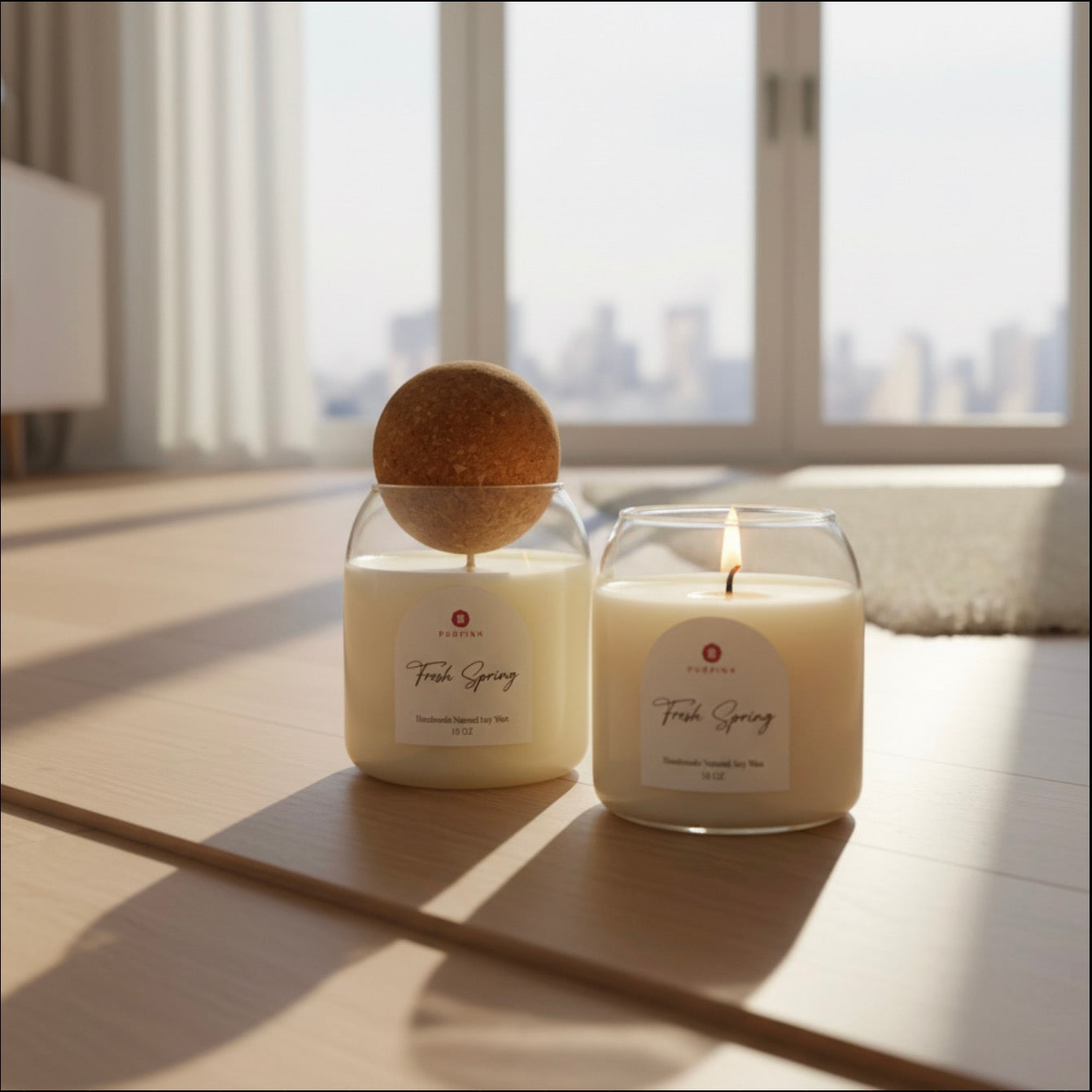 Purpink Fresh Spring Natural Soy Wax Candle Jar – 10oz with Cork Topper