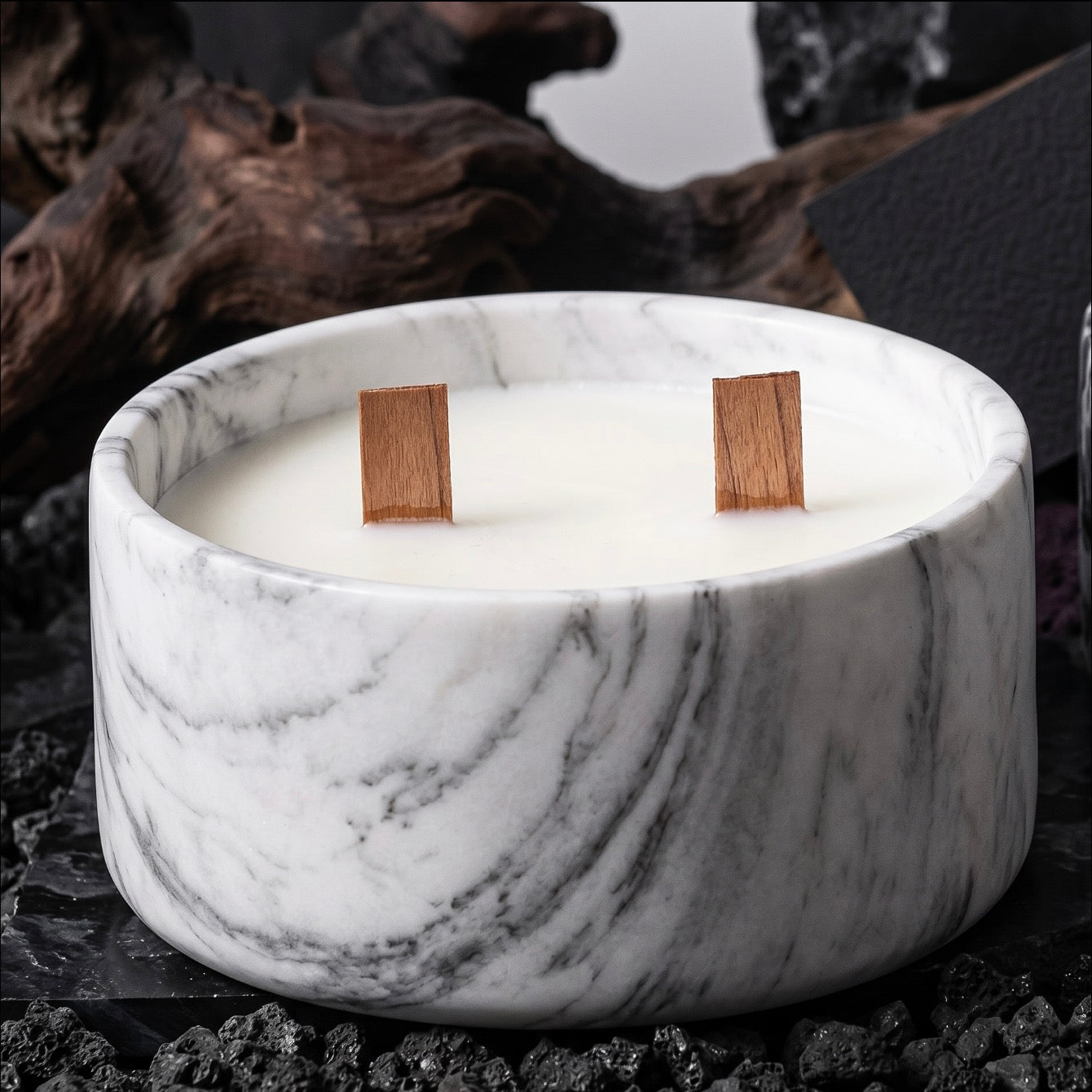 Gardenia Two Wick Marble Scented Candle – 300g Luxury Candle Jar