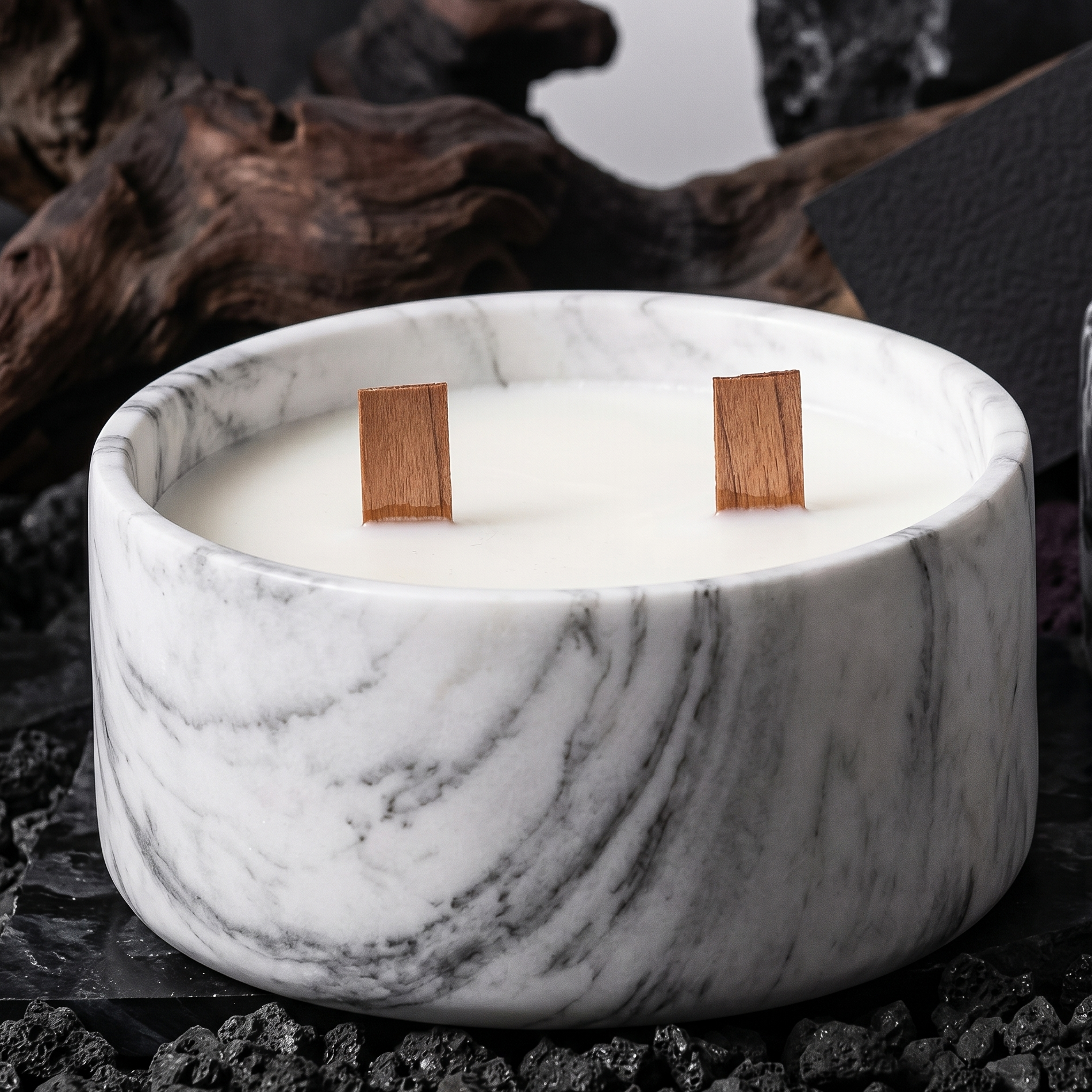 Gardenia Two Wick Marble Scented Candle – 300g Luxury Candle Jar