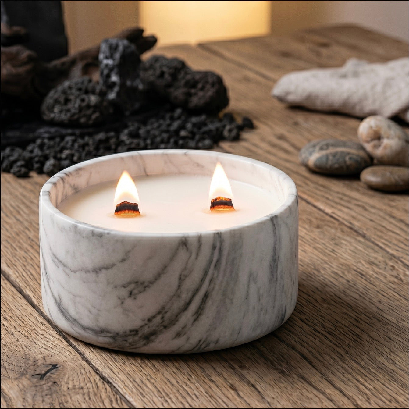 Gardenia Two Wick Marble Scented Candle – 300g Luxury Candle Jar