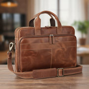 Genuine Leather Laptop Briefcase – Messenger Bag for Men with Adjustable Shoulder Strap – 40 × 10 × 30 cm