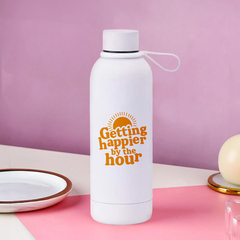 Getting Happier by the Hour Soft Touch White Water Bottle - 500ml
