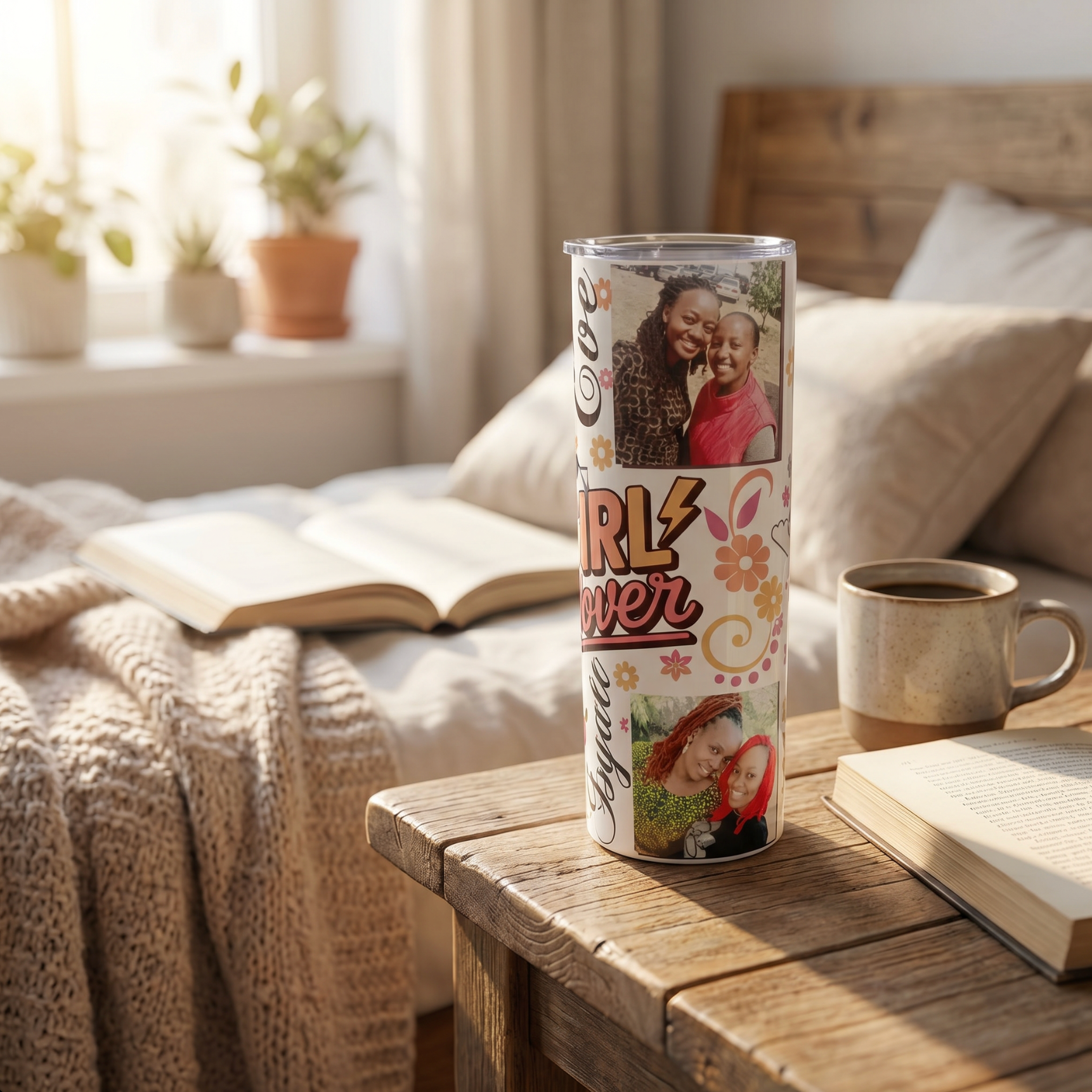 Personalised Slim Power Girl’s Stainless Steel Tumbler – 20 oz with Photo & Name