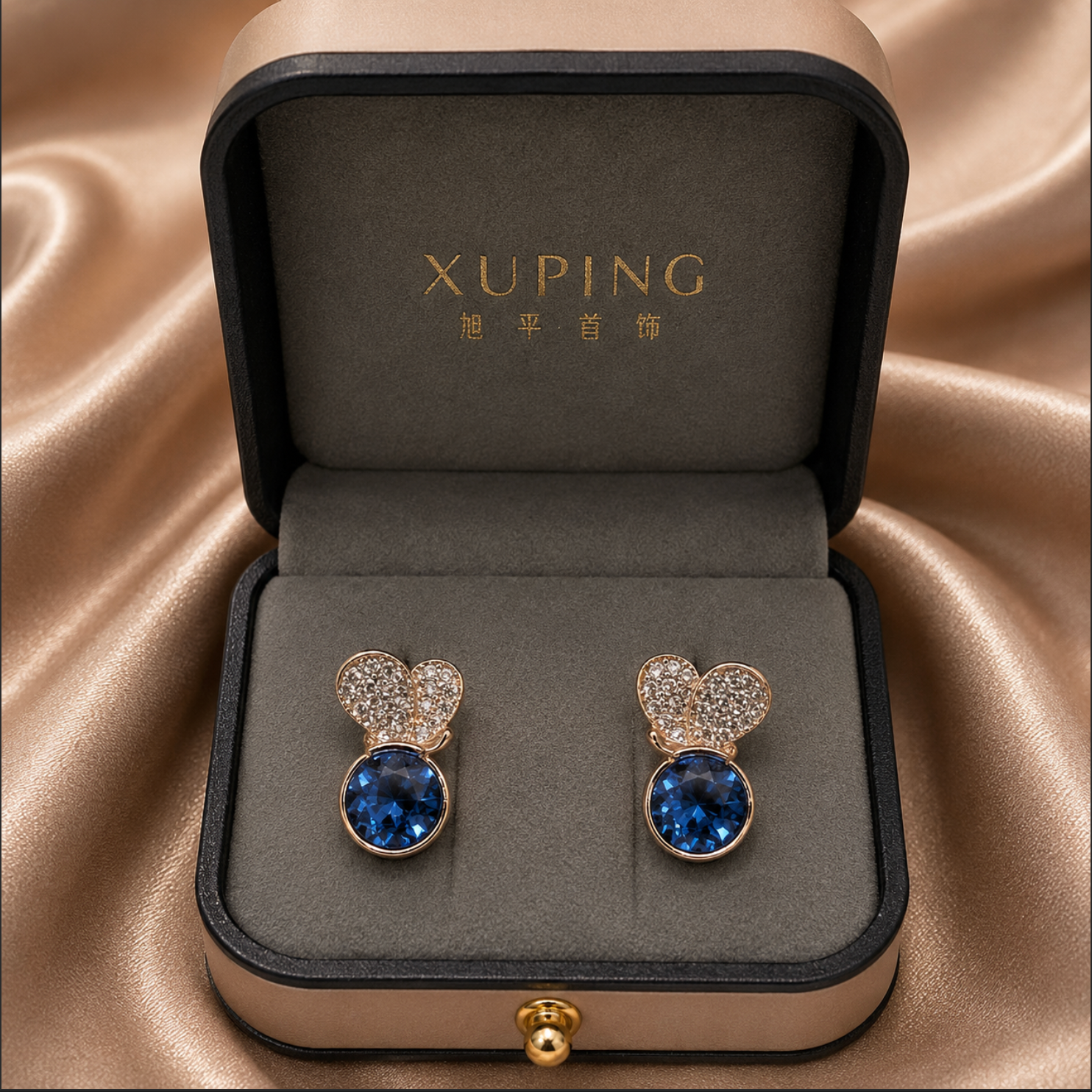 Gold Heart Crystal Earrings – 18k Gold Plated