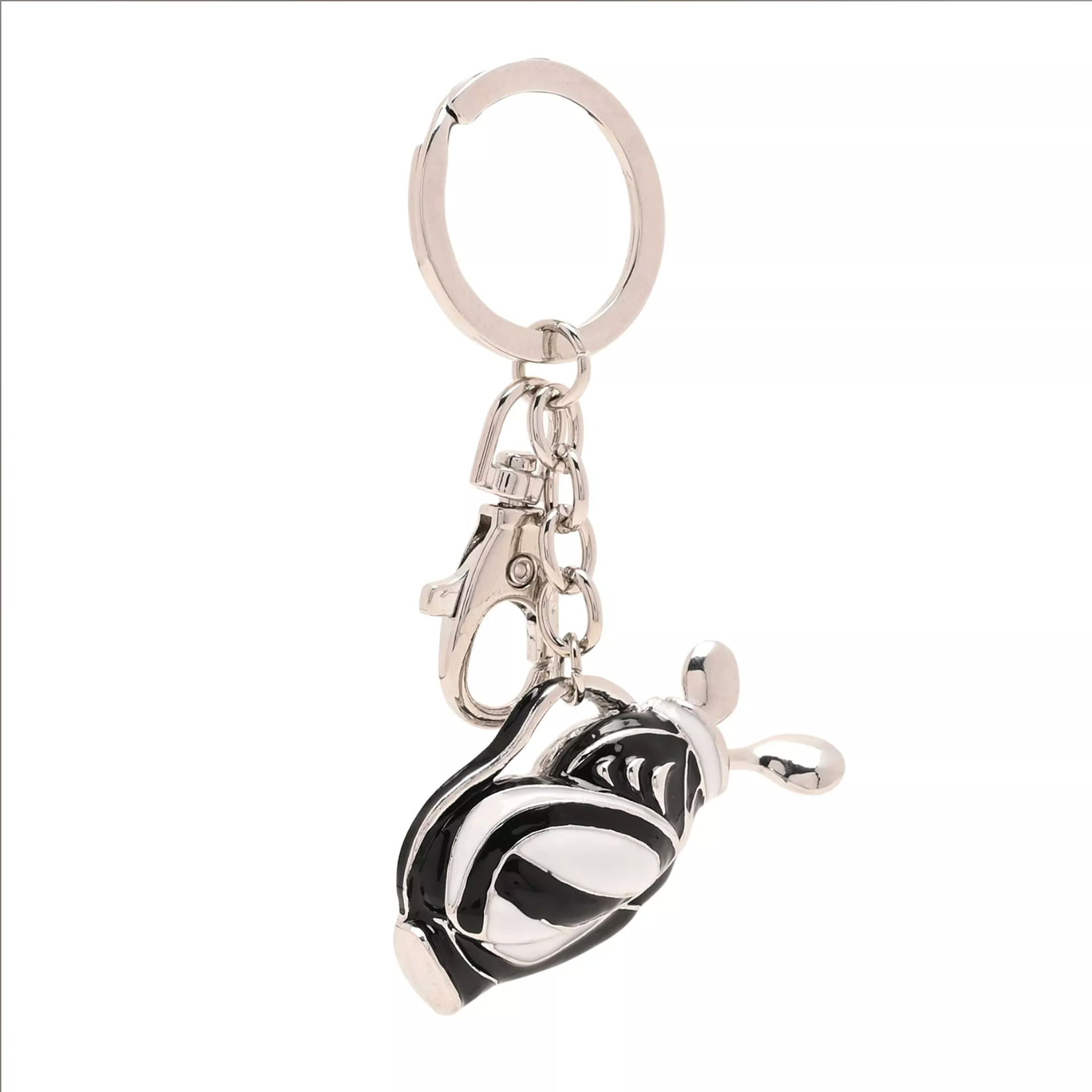 Keychain with a black and white design on a white background