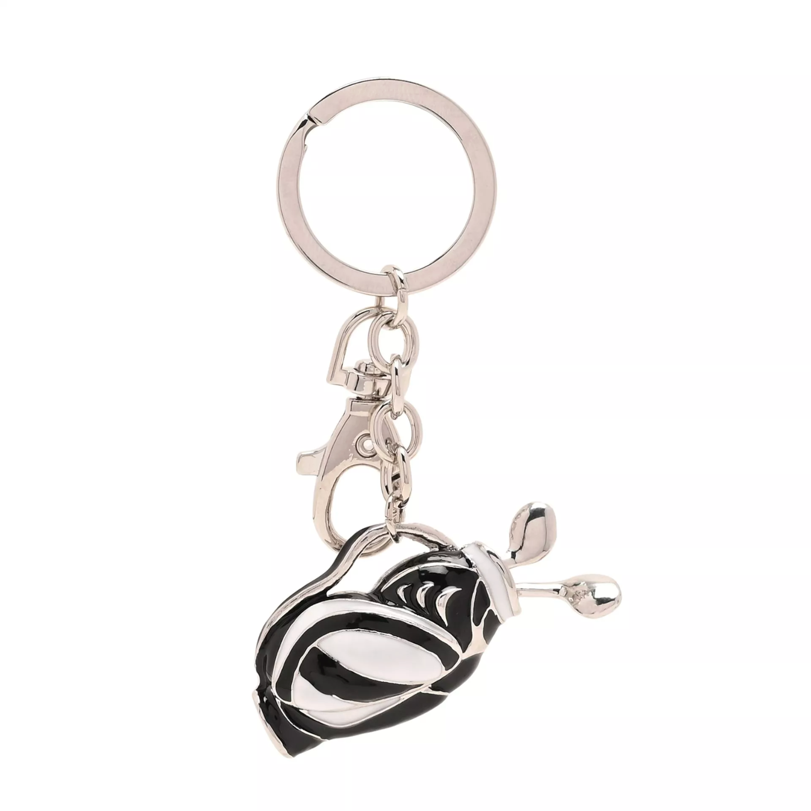 Keychain with a black and white design on a white background