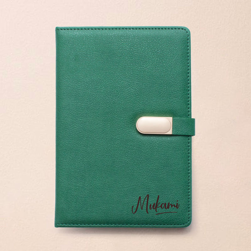 Personalised Leathersque A5 Green Notebook