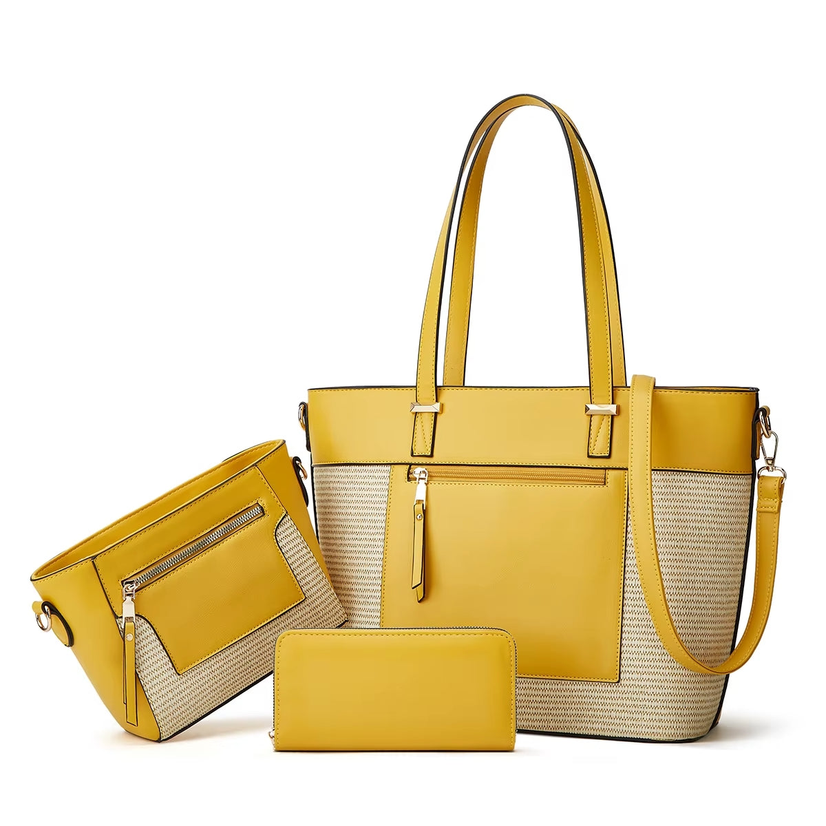 Savannah Elegance 3-Piece Straw Handbag Set