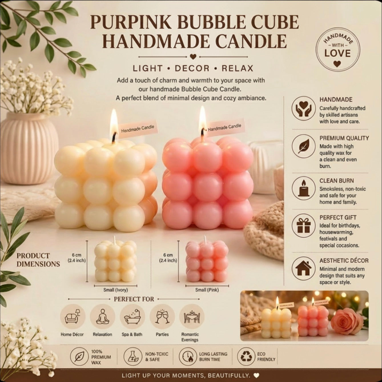 Purpink Elegant & Aromatic Soy Wax Bubble Candle