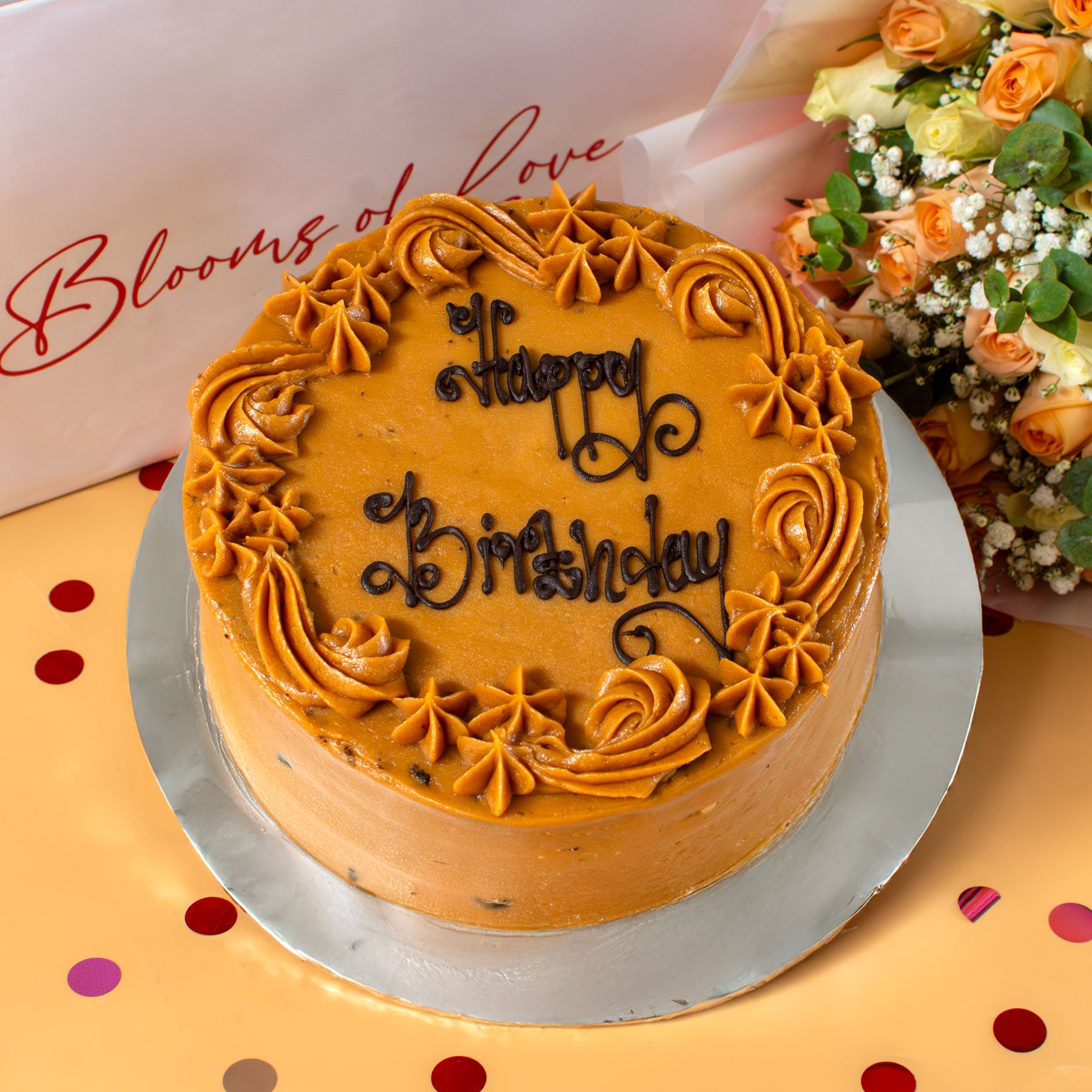 Happy Birthday Cake & Mixed Bouquet Gift Set