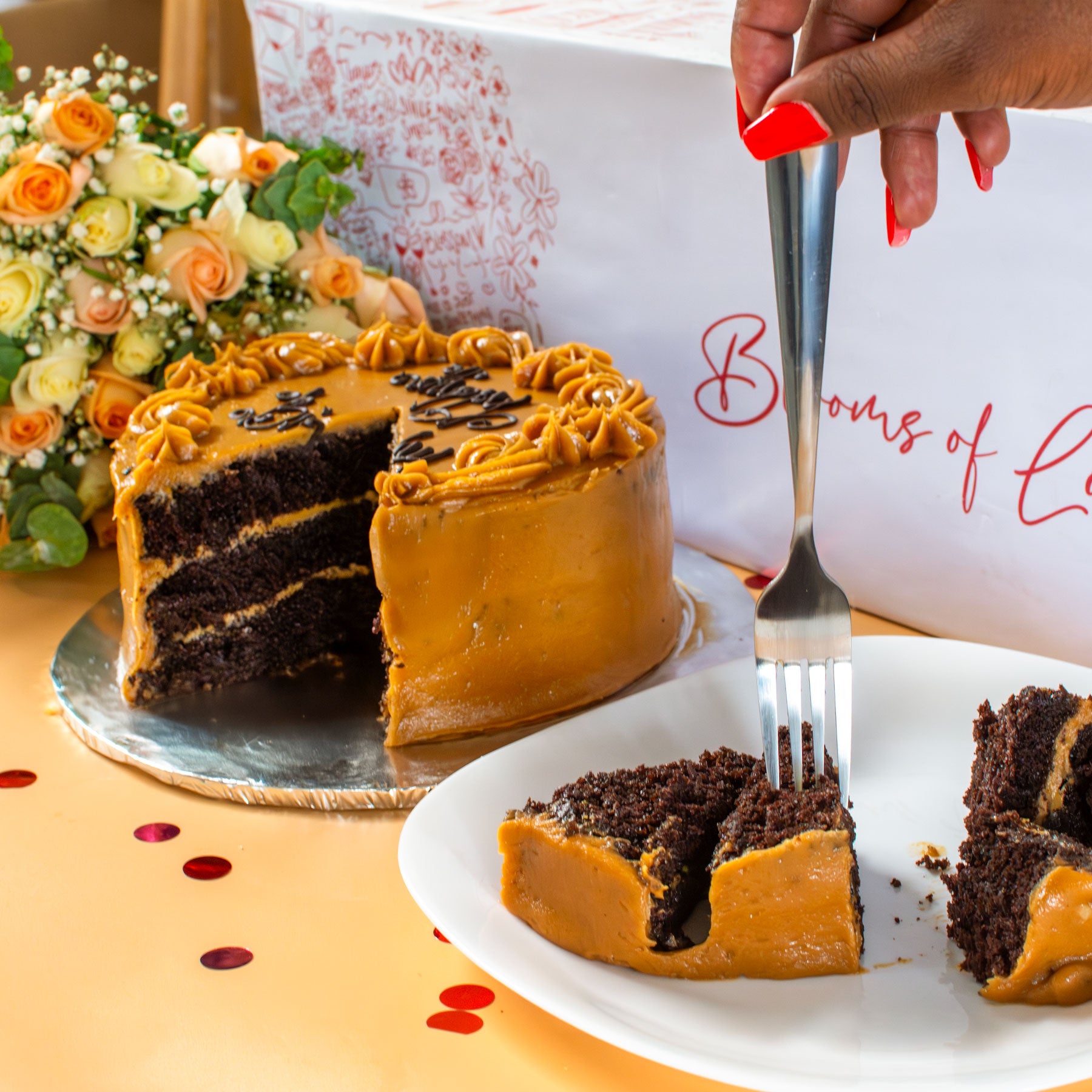 Happy Birthday Cake & Mixed Bouquet Gift Set
