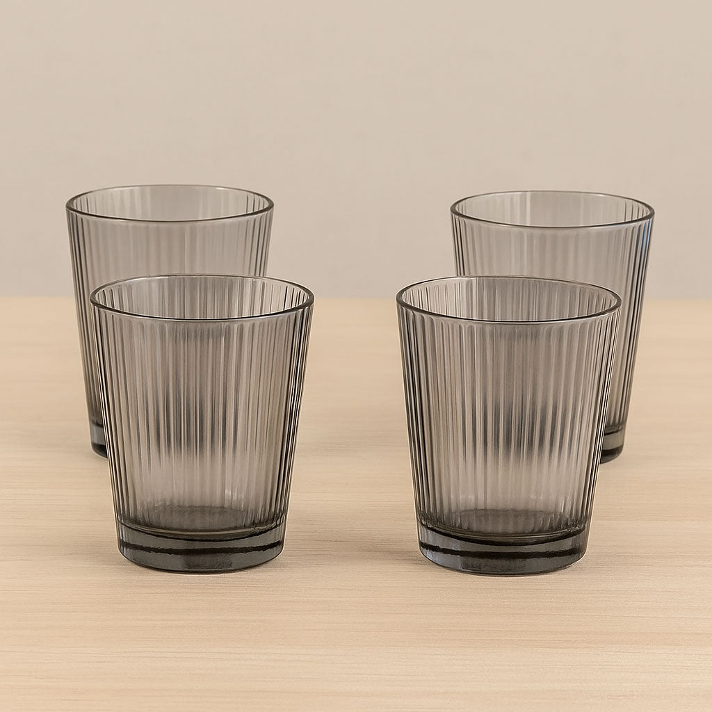 Hestia Set of 4 Grey Ribbed Glasses