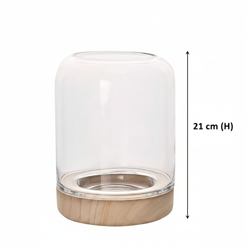 HESTIA Aether candle holder with paulownia base Measurement.