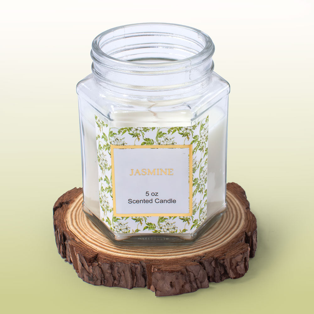 Jasmine Hexagonal Glass Jar Candle 5 oz