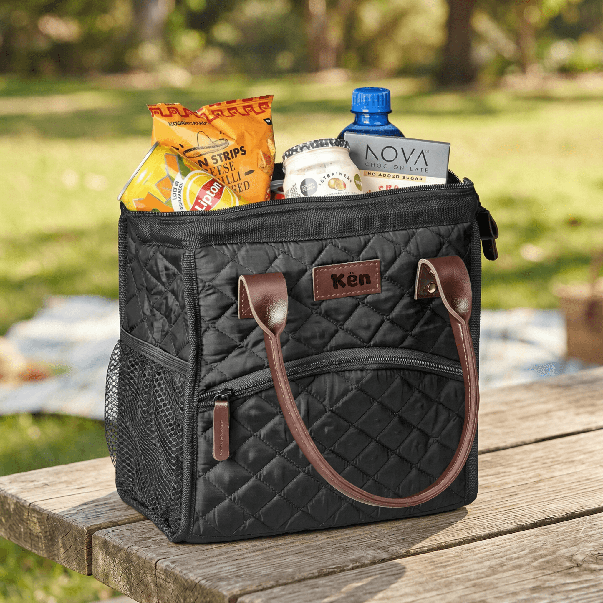 Personalised Kate Quilted 12-Can Lunch Cooler - Black