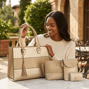 Kensington 4-Piece Tote Set – 35 × 28 × 14 cm Croc-Textured Handbag Set Gold