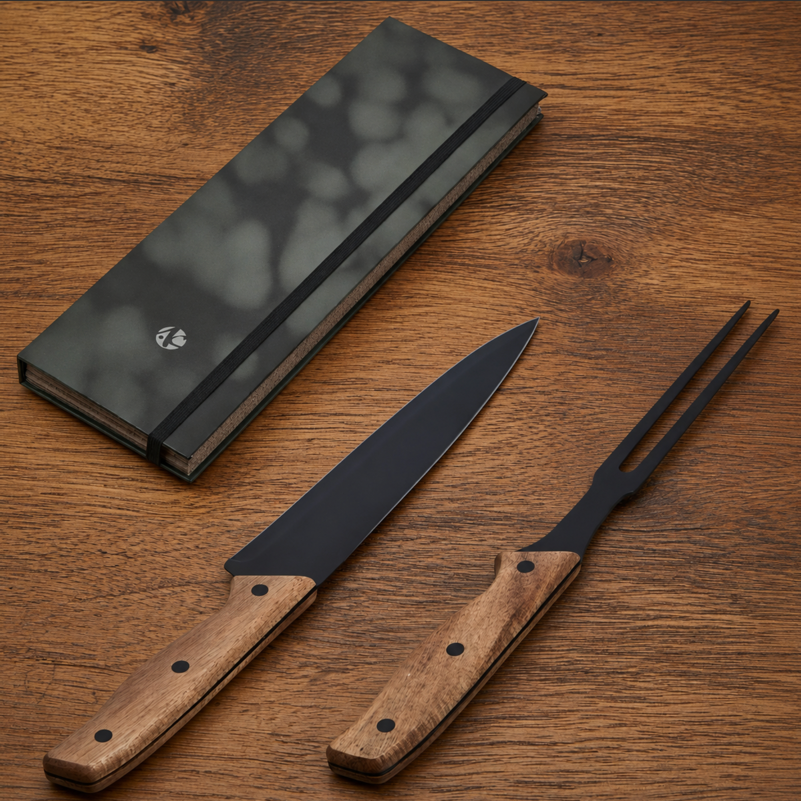 Butterfly knife with wooden handles on a wooden surface