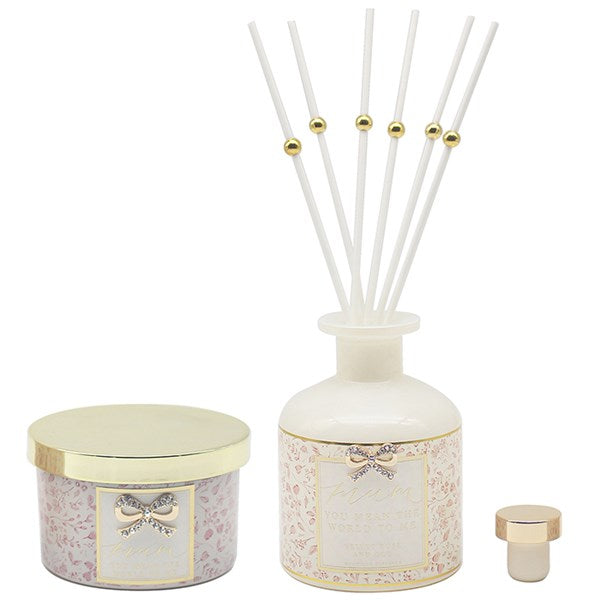 Mum World To Me Heart Candle & Diffuser Set – Set of 2