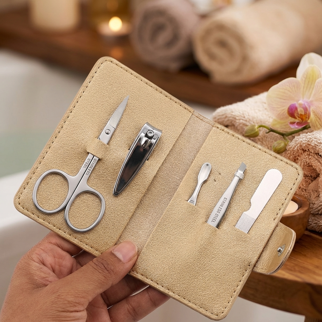 Luxe Mini Manicure Kit (4-Piece) – Metallic Finish Grooming Set