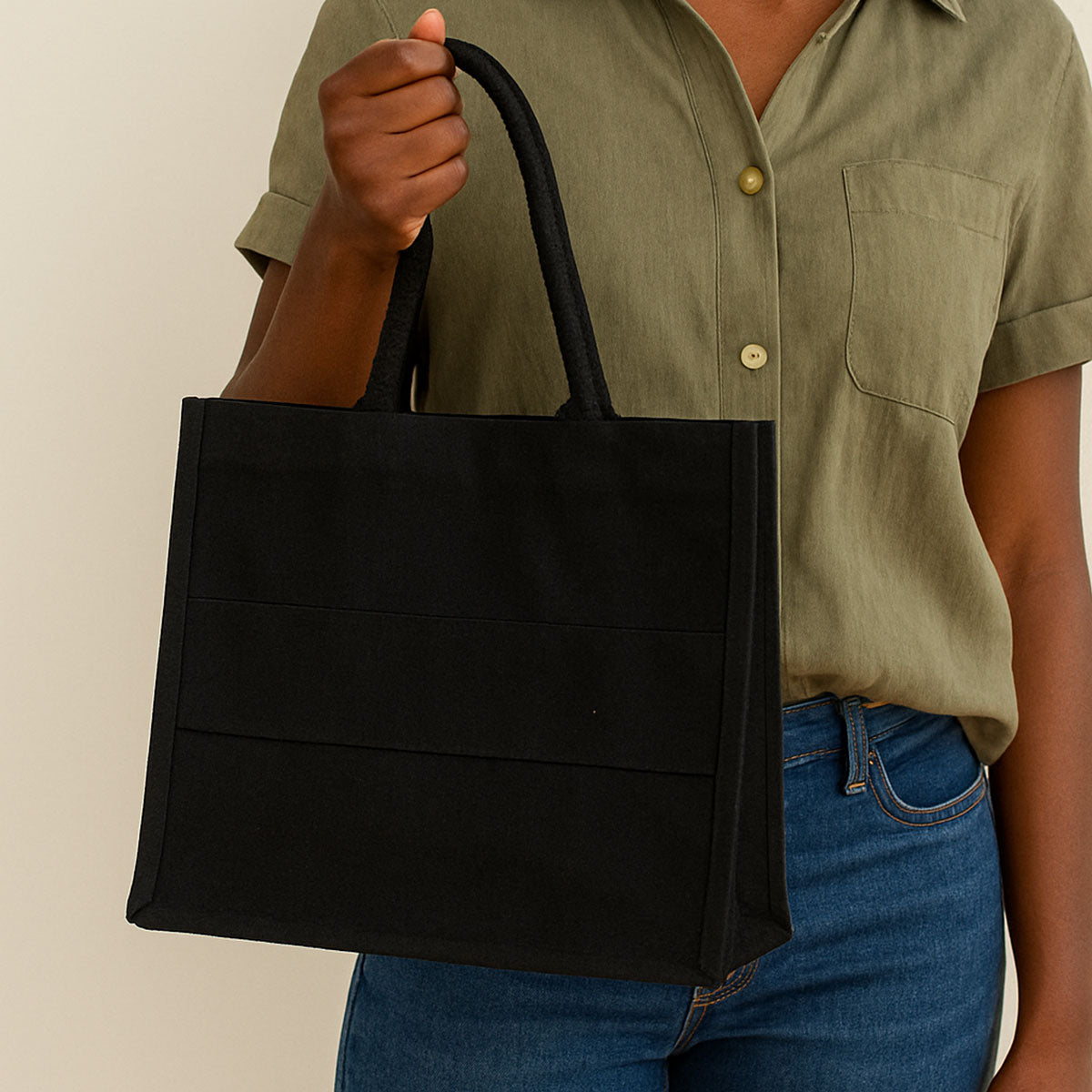 Laminated Black Canvas Bag - Small