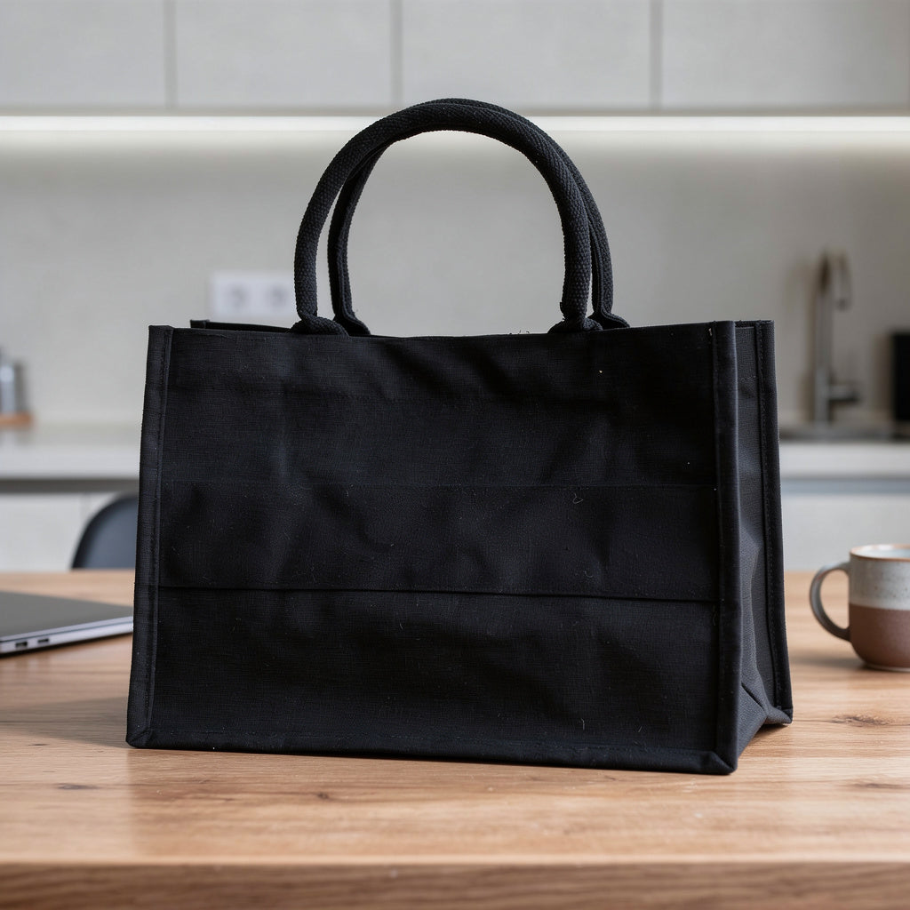 Laminated Black Canvas Bag - Small