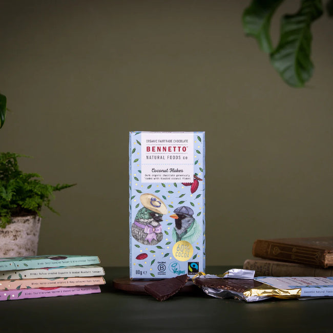 Organic & Vegan Friendly 60% dark chocolate bar with coconut flakes 80g