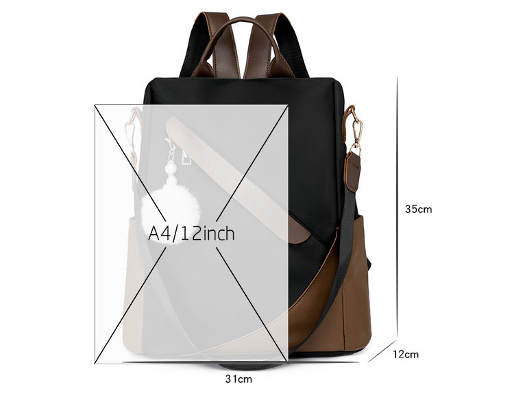 Lightweight Oxford Backpack for Women /  Convertible Shoulder Bag & Water-Resistant Daypack with Anti-Theft Pocket – 31 × 12 × 35 cm