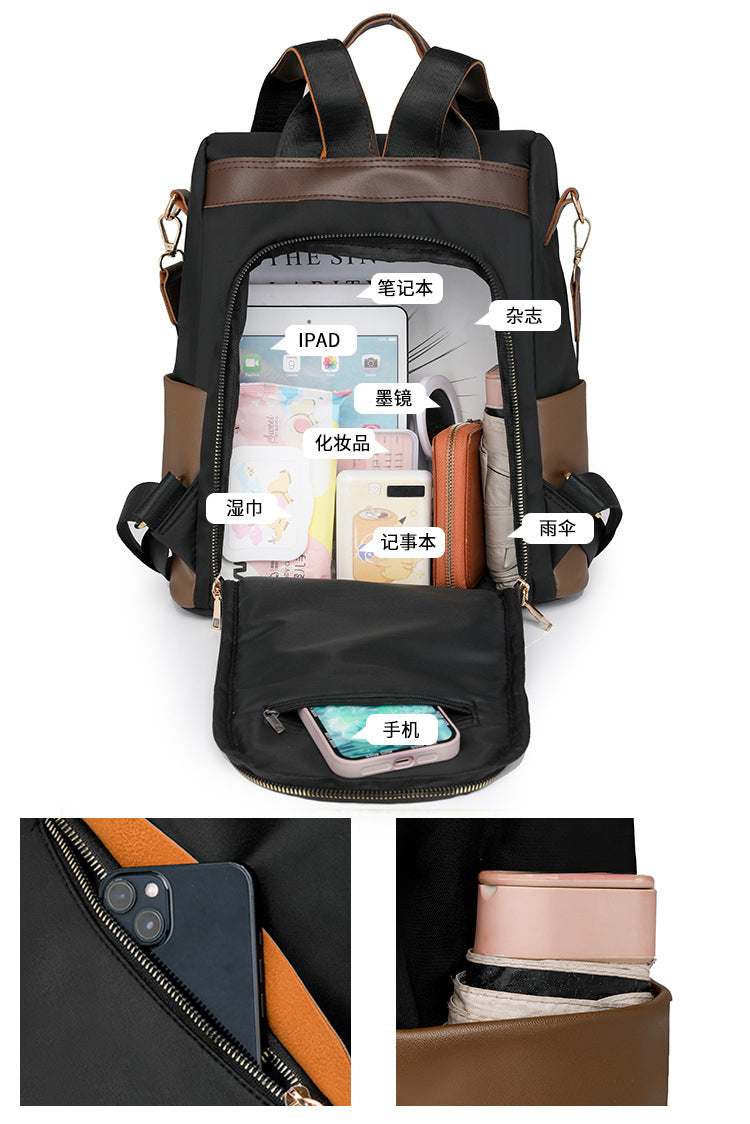 Lightweight Oxford Backpack for Women /  Convertible Shoulder Bag & Water-Resistant Daypack with Anti-Theft Pocket – 31 × 12 × 35 cm