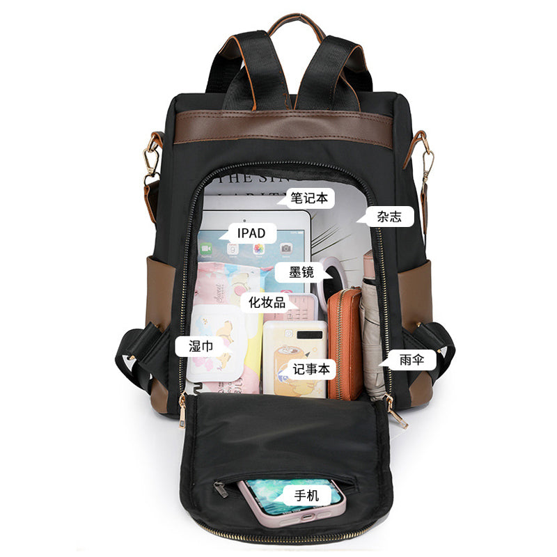 Lightweight Oxford Backpack for Women /  Convertible Shoulder Bag & Water-Resistant Daypack with Anti-Theft Pocket – 31 × 12 × 35 cm