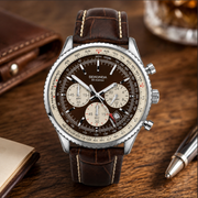 Sekonda watch with brown leather strap on a wooden surface