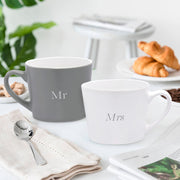AMORE SET OF 2 GREY & WHITE MUGS - MR & MRS