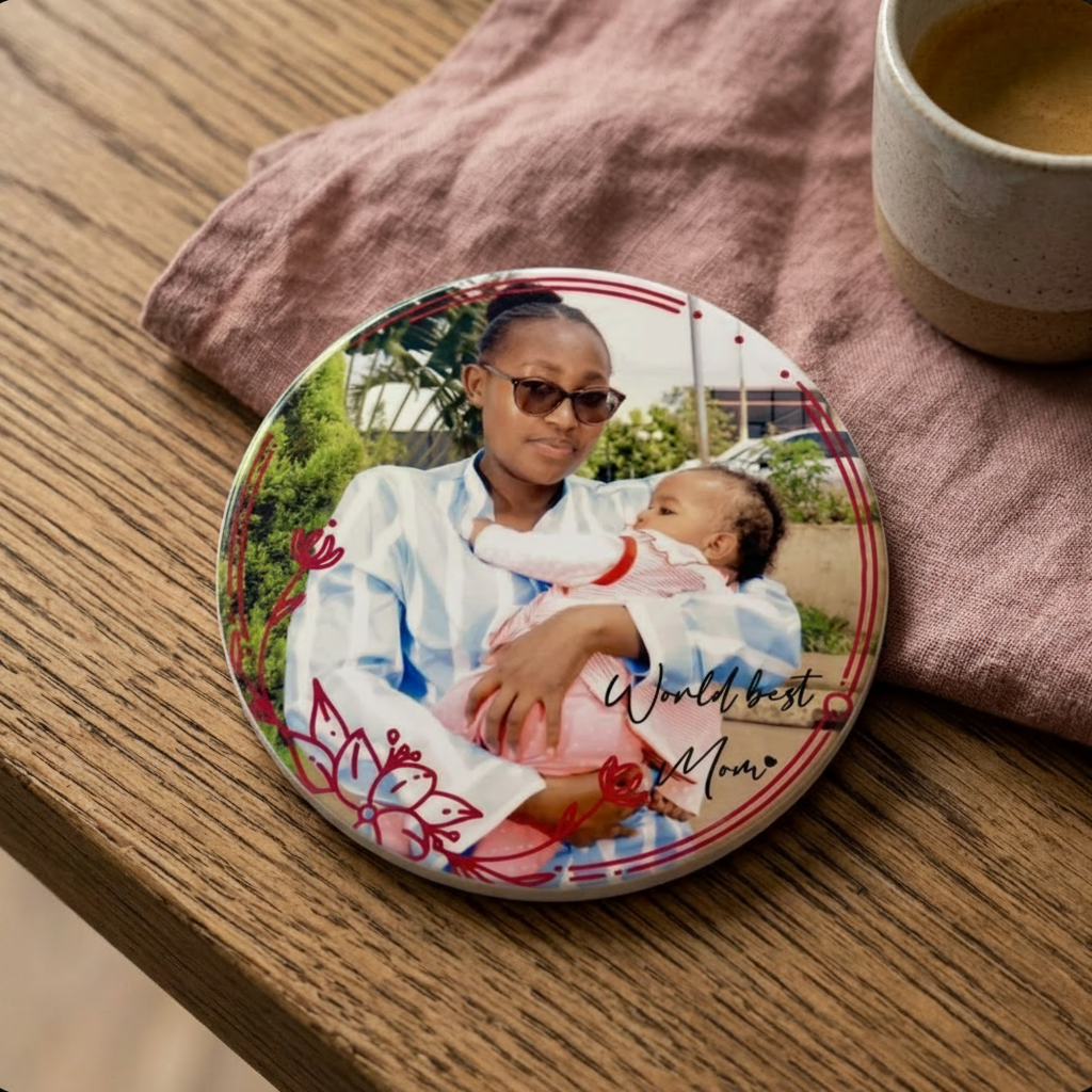 Personalised Round Photo Coaster Set – 2 Piece 10 × 10 cm Drink Coasters