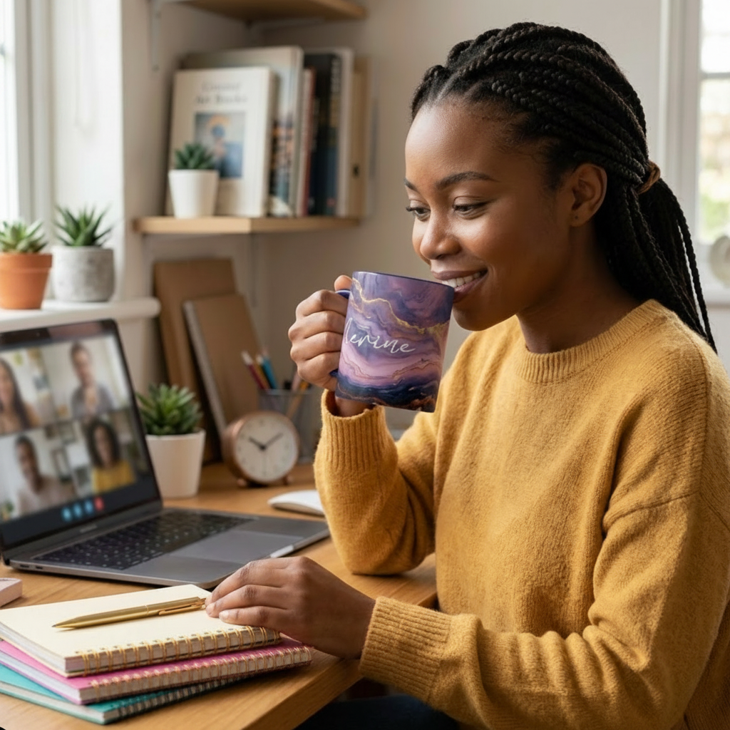 Personalised 11 oz Marble Inner-Colour Royal Blue Mug – Coloured Handle with Name