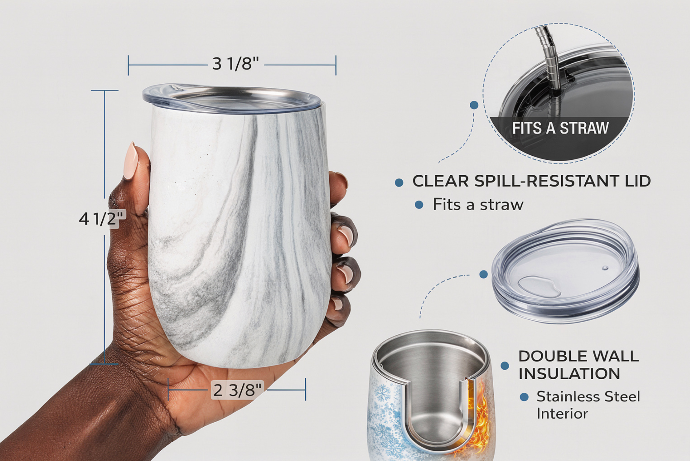 White Marbled Round Bottomed Tumbler