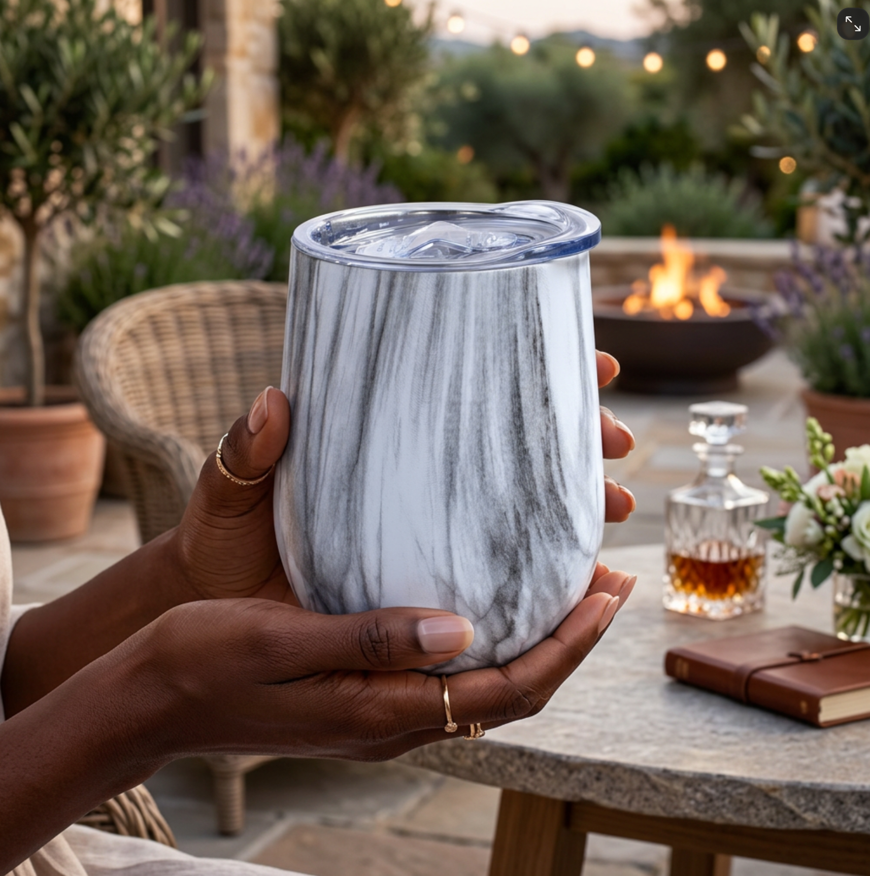 White Marbled Round Bottomed Tumbler