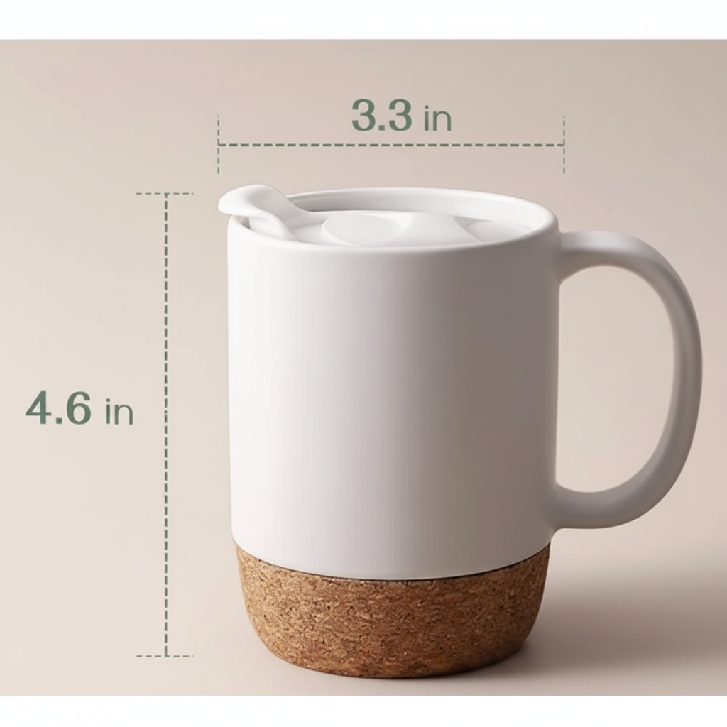 Personalised 13 oz Coffee Cup with Name & Floral Design - White Ceramic Mug with Cork Base