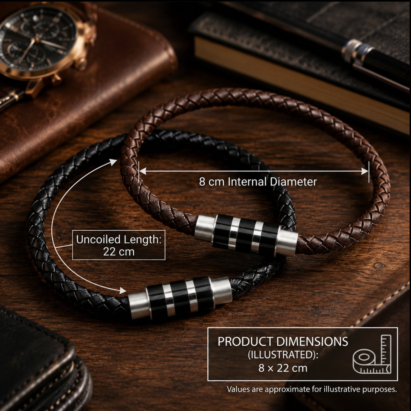EQ For Men Stripe Clasp Leather Bracelet – Wristband