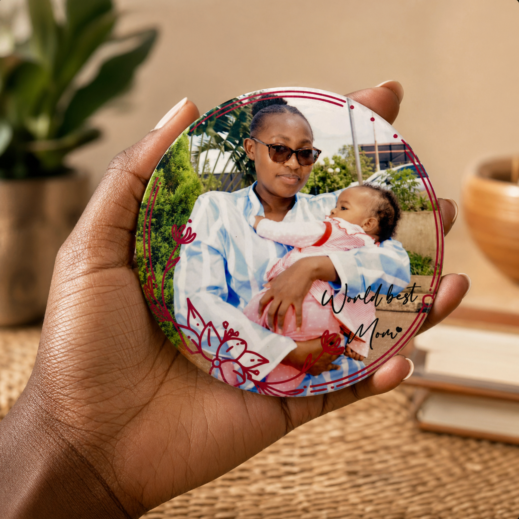 Personalised Round Photo Coaster Set – 2 Piece 10 × 10 cm Drink Coasters