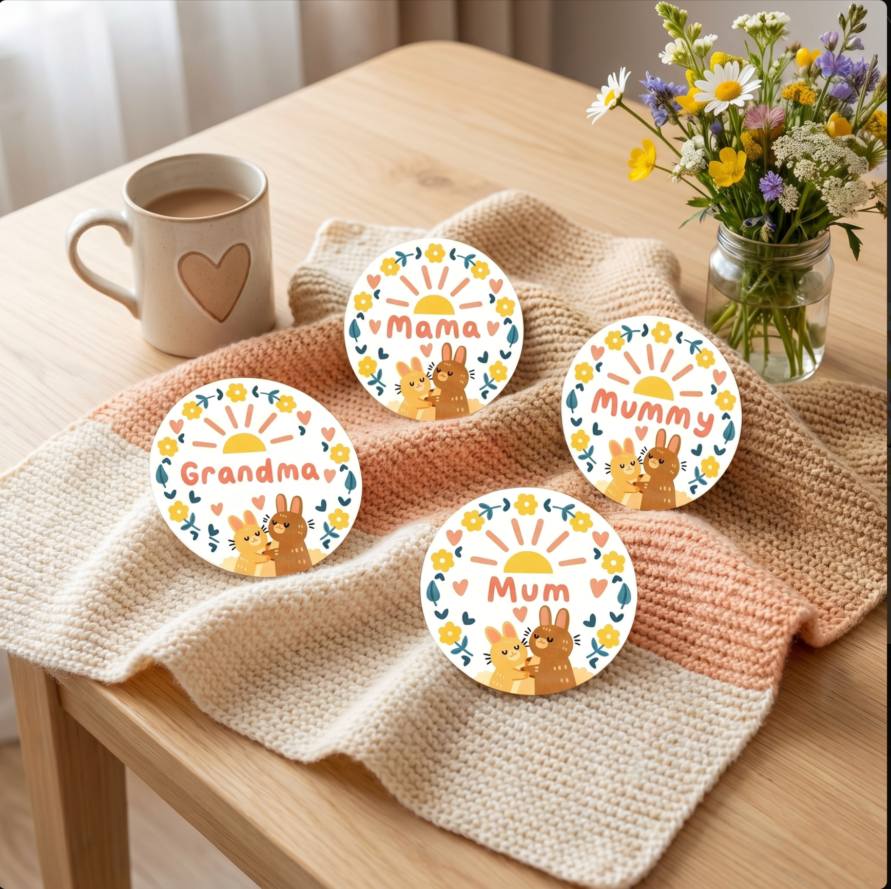 Custom Mum Coaster Set – 6 Piece Cute Ceramic Mother’s Day Gift