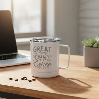 Personalised Delerke White Stainless Steel Travel Mug – 400ml